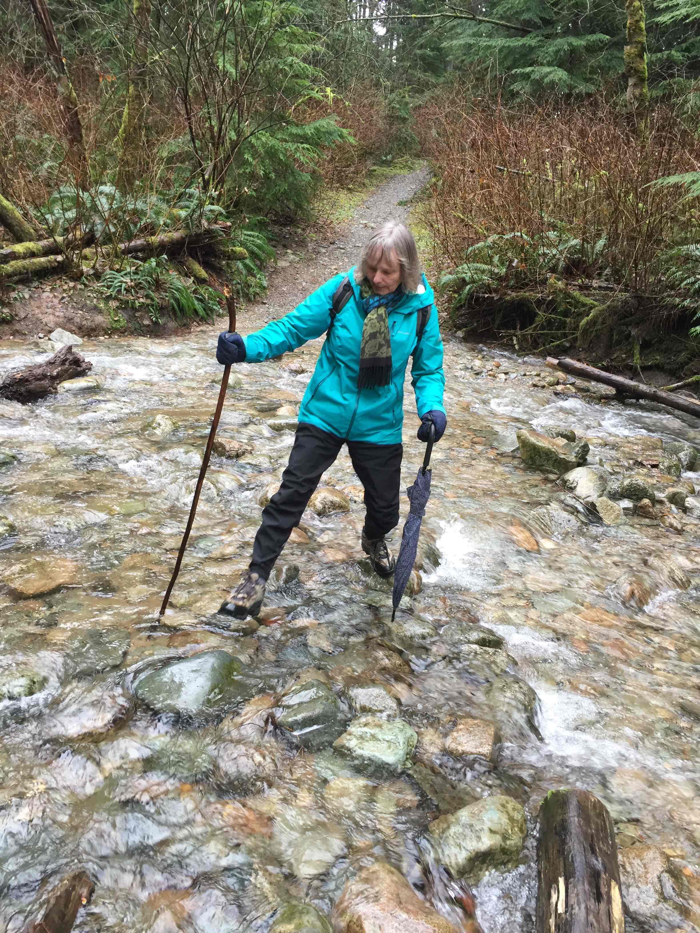 Jean fording the river (and we thought water was *last* year’s theme...)