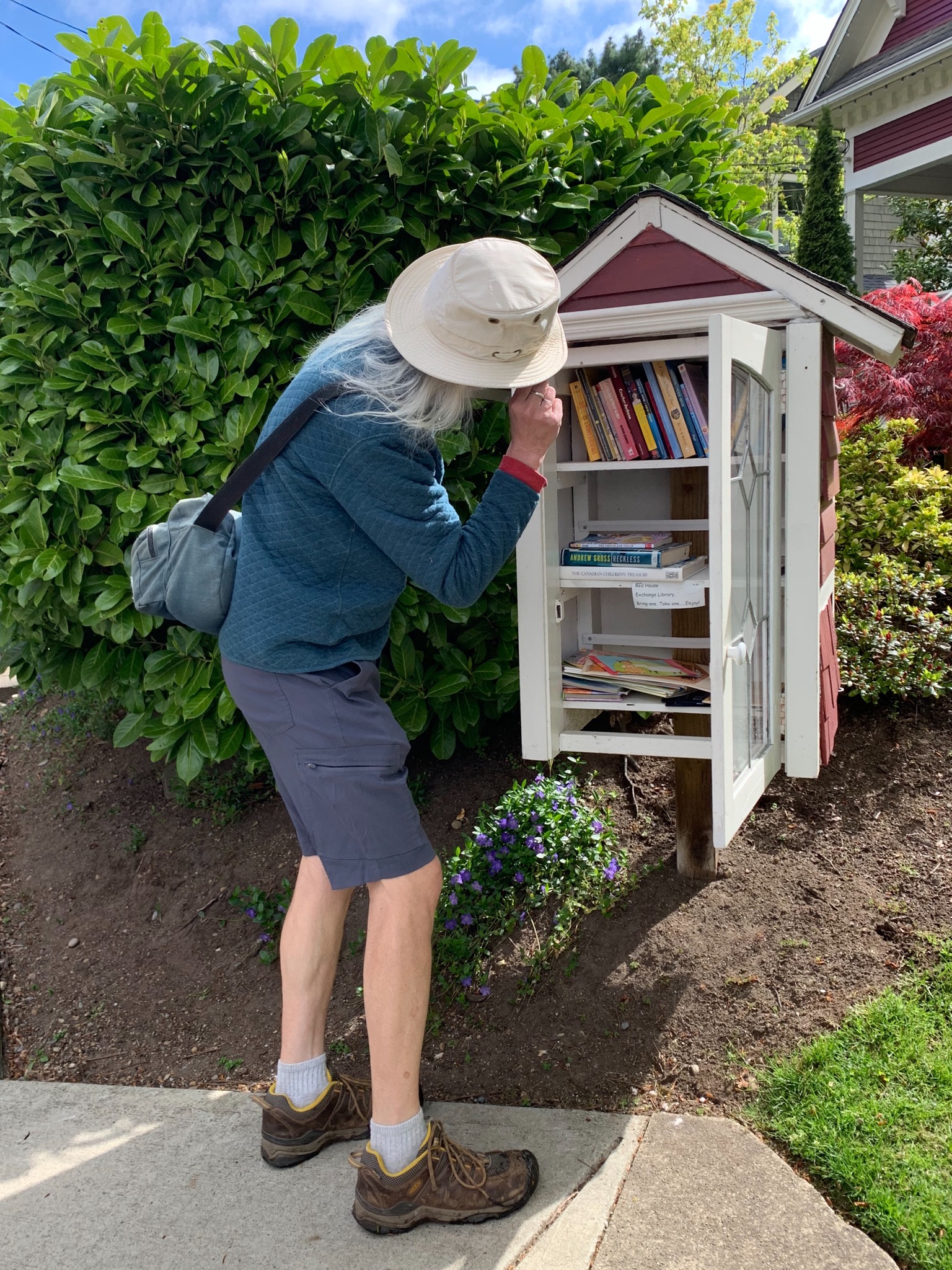Michael browses mini-library