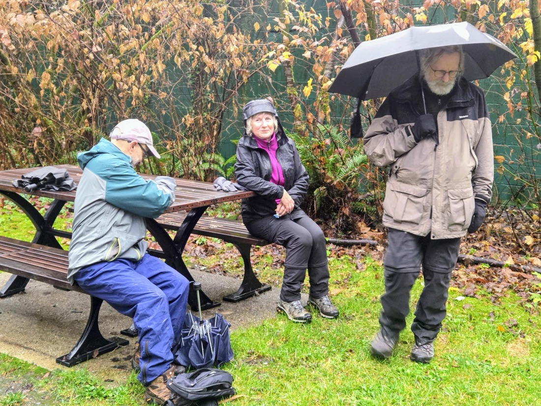 At a wet picnic table