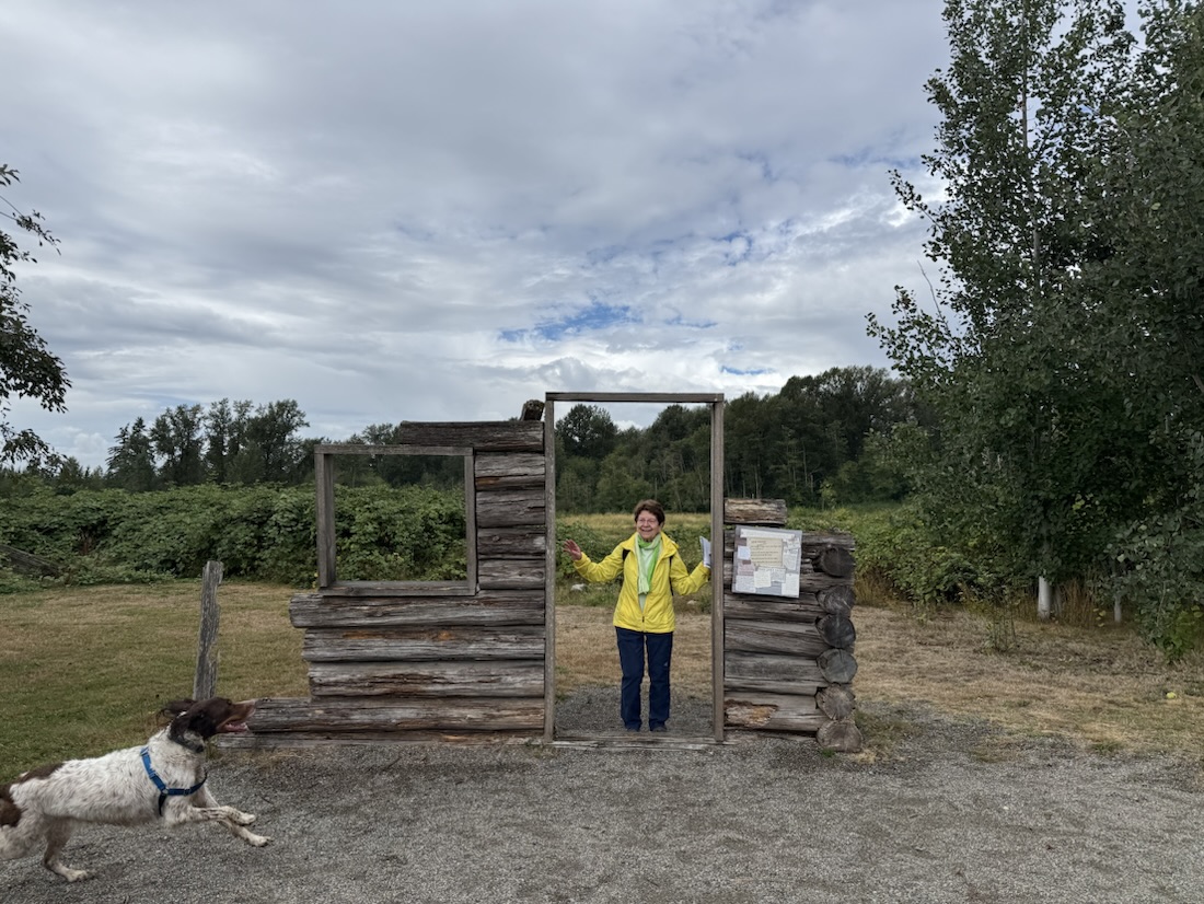 Liz at the remains of a homestead